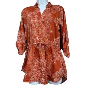 Sz L Mileage Rust Paisley Print Tunic Top NWT